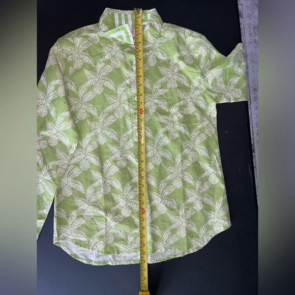 Tizzie Bright Green Pineapple Linen Popover Blouse Top Size L - Picture 7 of 9